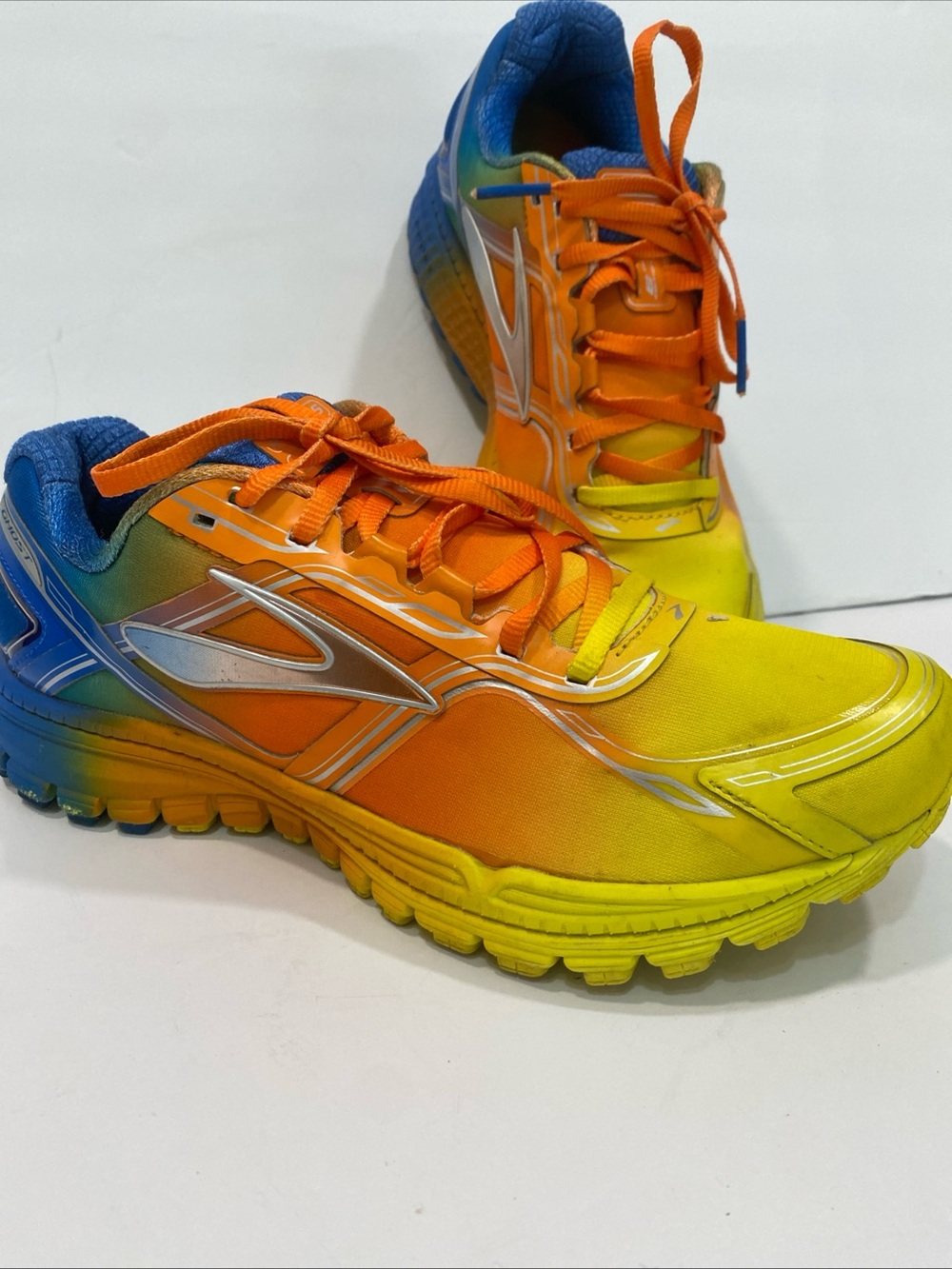 Brooks Ghost 8 Blue Yellow Orange Neon Athletic Running Walking Mens Shoes 9.5